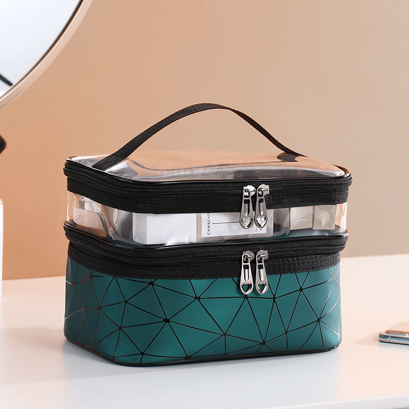Double-layer Net Red Travel Cosmetic Bag Female Large-capacity Portable Portable Washing Bag PU Transparent Cosmetic Storage Bag Box