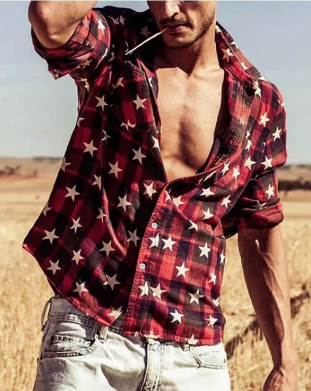 Men's Fashion Casual New Star Print Long Sleeved Shirt