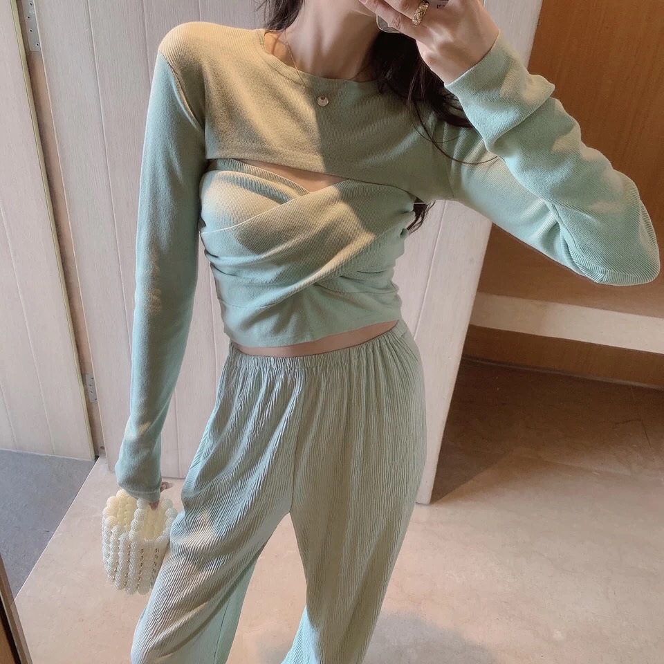 Temperament Shoulder Shoulder And Sling Two-Piece Design Top