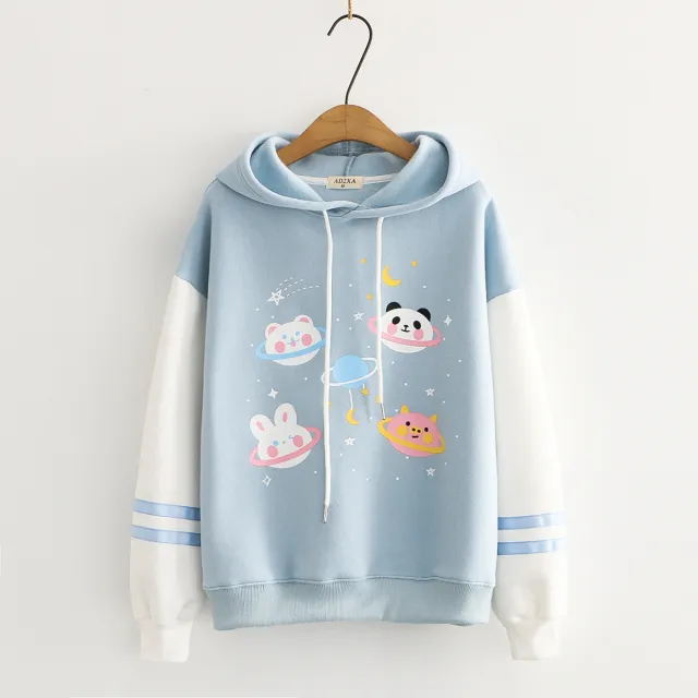 Animal Print Plus Velvet Warm Sweater Blue - Shop at LoveMi