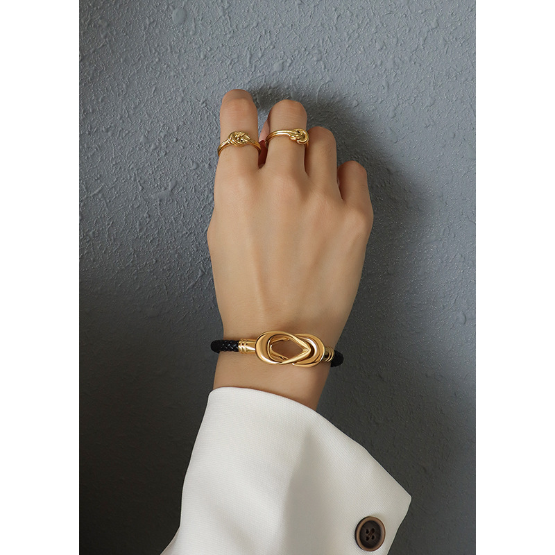 European And American Style Magnet Oval Buckle Cross-Border Export Pu Rope Bracelet Jewelry Titanium Steel 18K Gold Bracelet