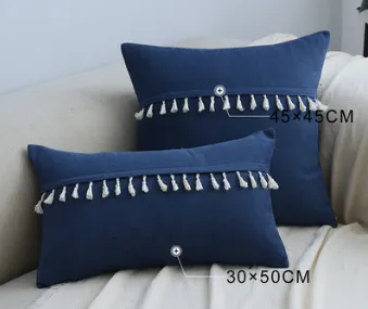 Home Furnishing Lace Tassel Flannel Throw Pillow Sofa Home Office Cushion Cover Navy - Shop at LoveMi