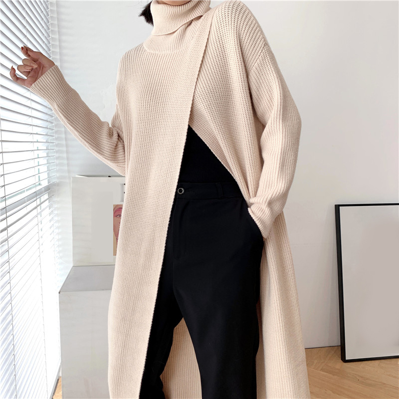 Long Knit Turtleneck Sweater Long Skirt Pullover Bottoming With Slits And Slim Fit