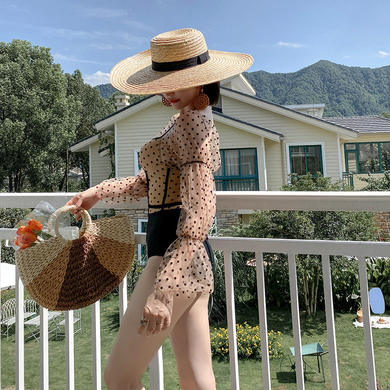 Long-sleeved One-piece High-waist Triangle-covered Belly Slimming Girly Swimsuit