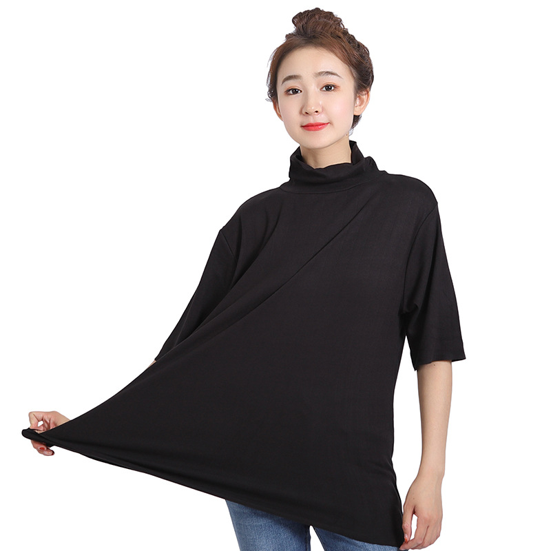 Women's High-Necked Half-Sleeved Plus Fat Large Size Ultra-Fine Denier Velvet Heating Double-Sided Velvet Warm Fashion Bottoming Shirt