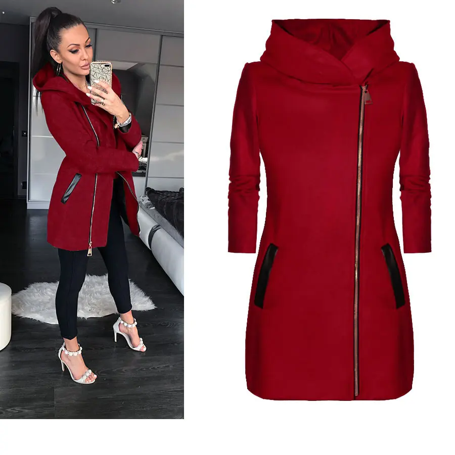 Fashion Side Zipper Plus Fleece Coat Hooded Jacket Sweater