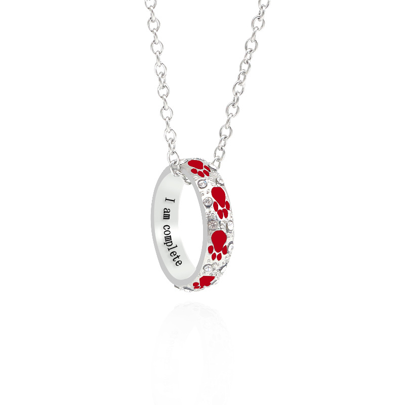 Fashion Crimson Black Blue Dog Paw Footprints Necklace Ladies Rhinestones Circle Paw Pendants When I And My Pet Jewelry