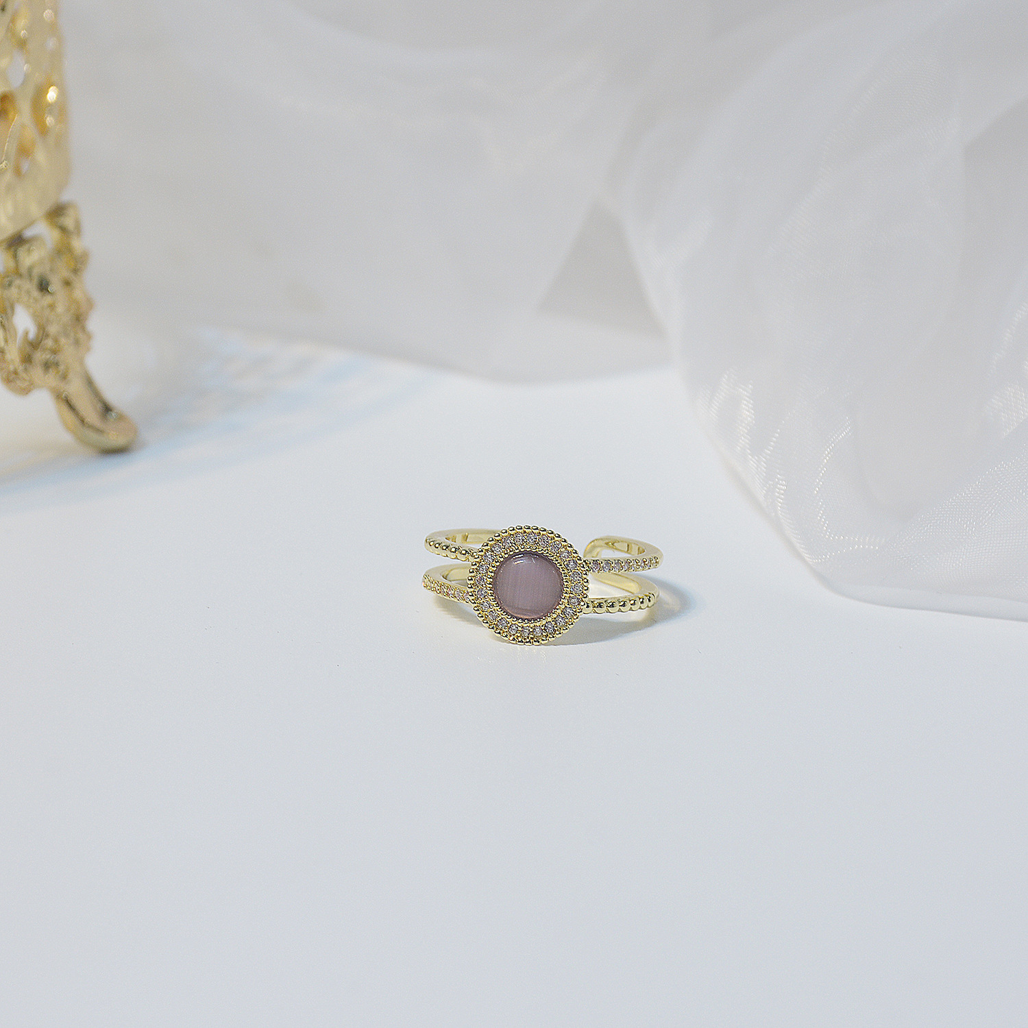 Micro-inlaid Zircon And Star Temperament Cat Eye All-match Open Ring