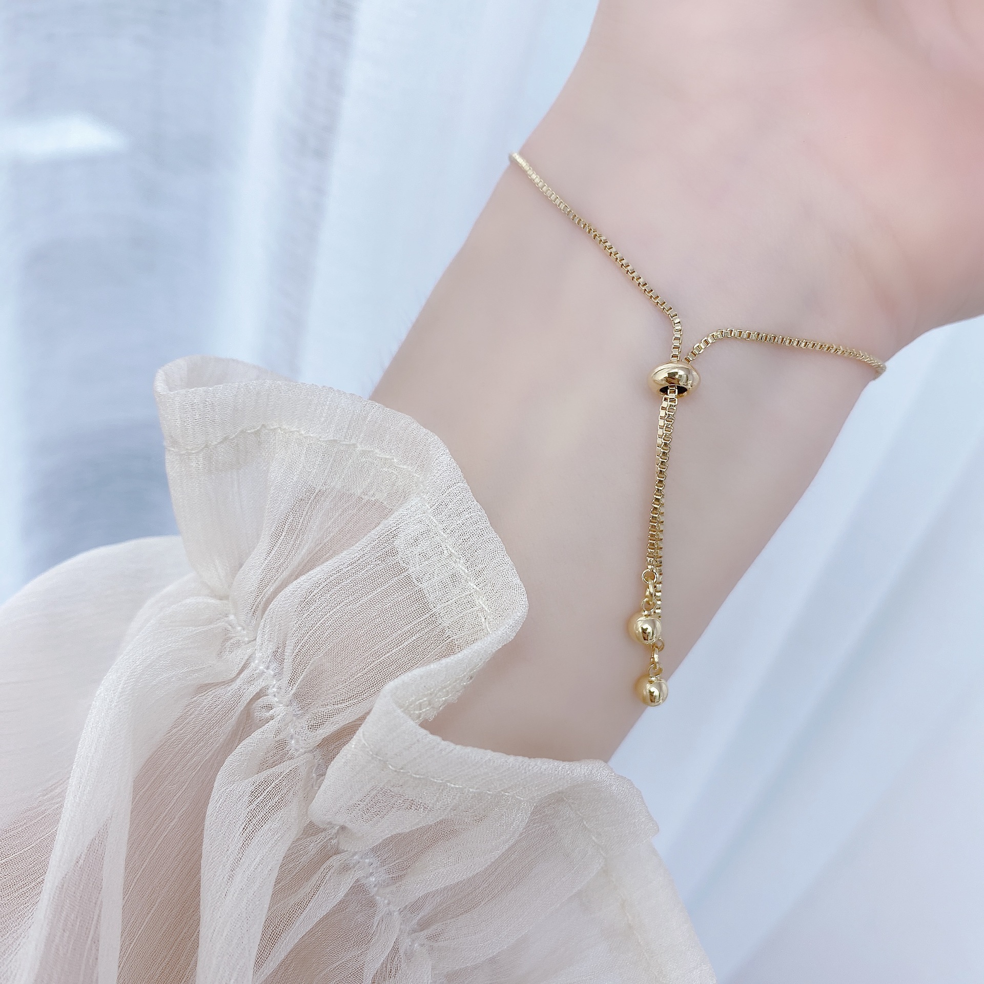 14k Gold-plated Flowers Micro-inlaid Zircon Snake Bone Chain Simple Ins Adjustment Bracelet