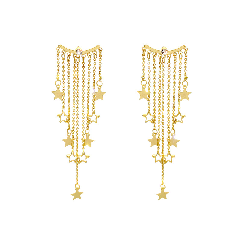 Light Luxury Temperament Exaggerated Long Star Tassel Earrings Korean Net Red Temperament Exaggerated Large Earrings Female 925 Silver Needle