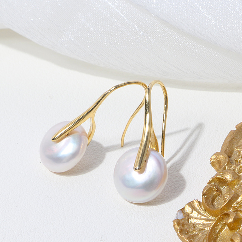Autumn And Winter New 14K Gold Button Pearl Earhook Women'S Baroque Pearl Earrings