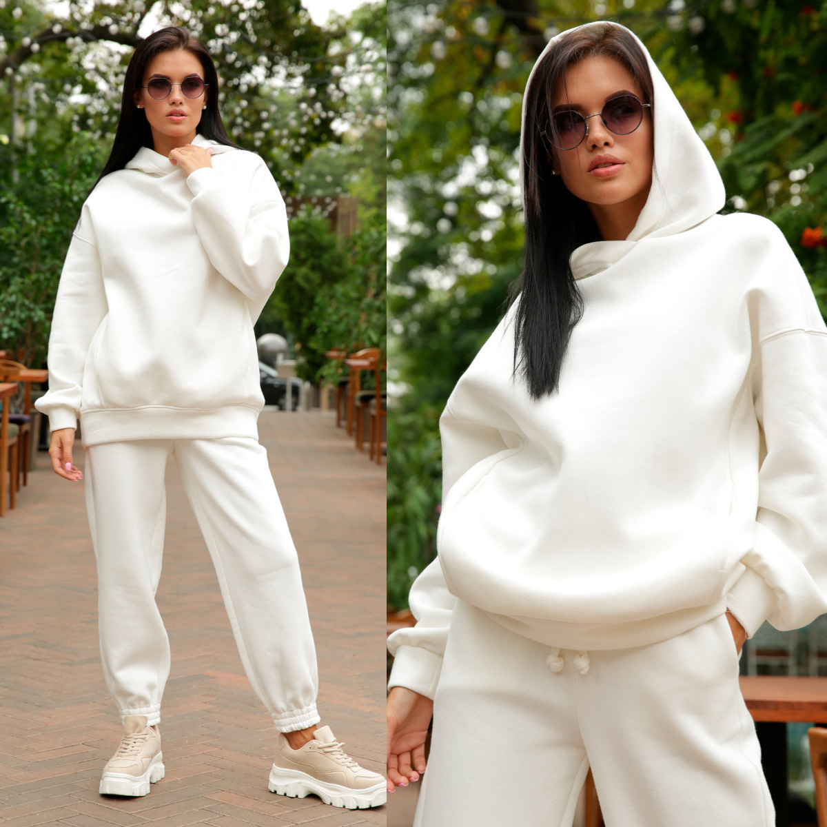 Women's Fashion Solid Color Hooded Sweater And Pants Suit