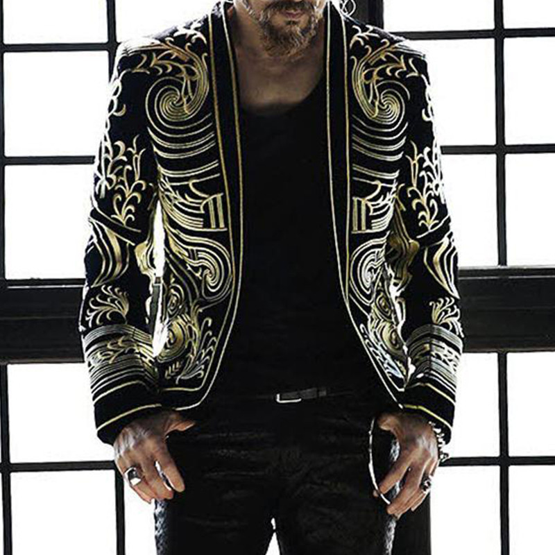 New Trendy Fashion Collarless Printed Men's Jacket Jacket