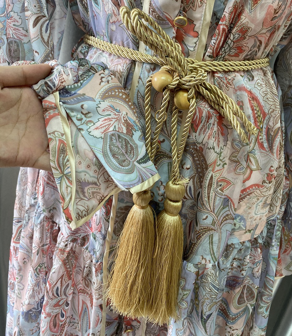 Retro Court Style Printed Temperament Was Thin, Puff Sleeves And Two-piece Dress