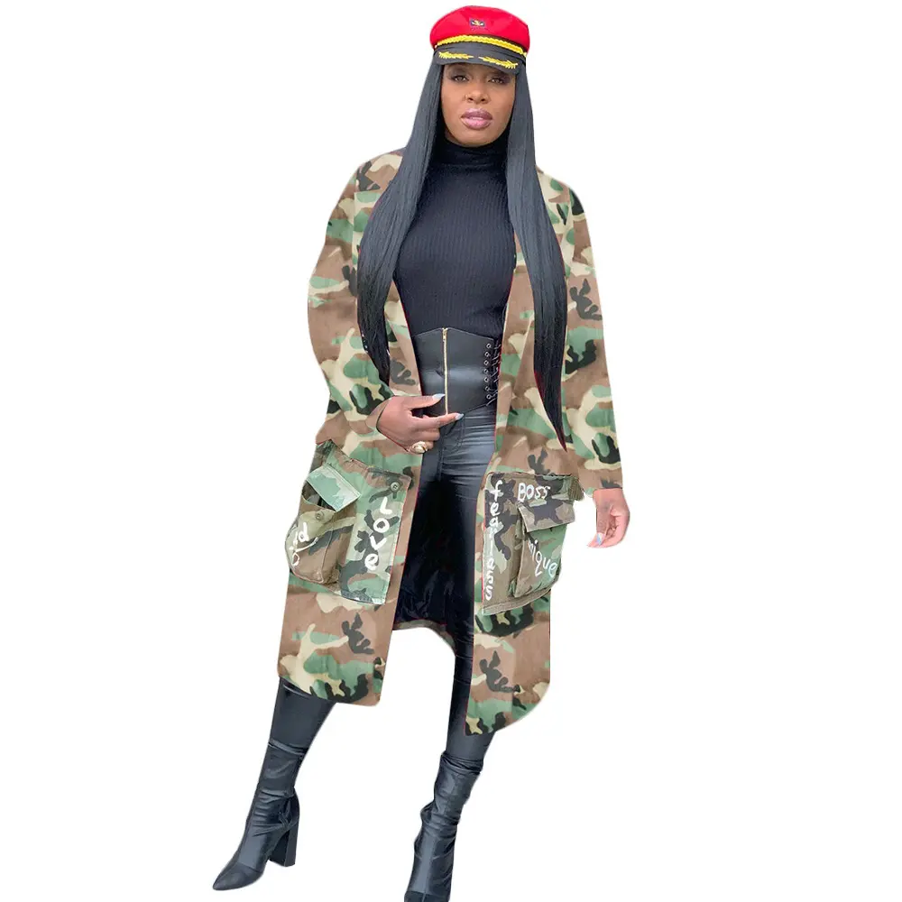 Women's Long Casual Fashion Camouflage Printed Cloth Coat