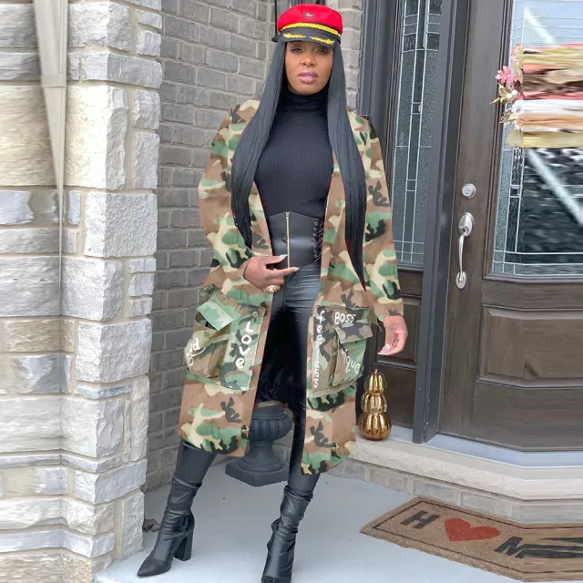 European and American women's long casual fashion camouflage printed cloth coat for women Camouflage 2Xl - Shop at LoveMi