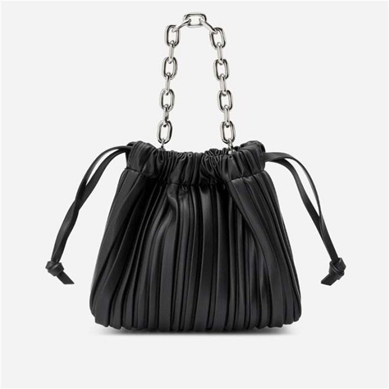Stitching Ruffled Drawstring Bucket Bag Women's Shoulder Diagonal Womens Bag
