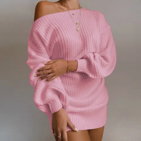 OrangeA Women Off Shoulder Knitted Sweater Dress Autumn Winter
