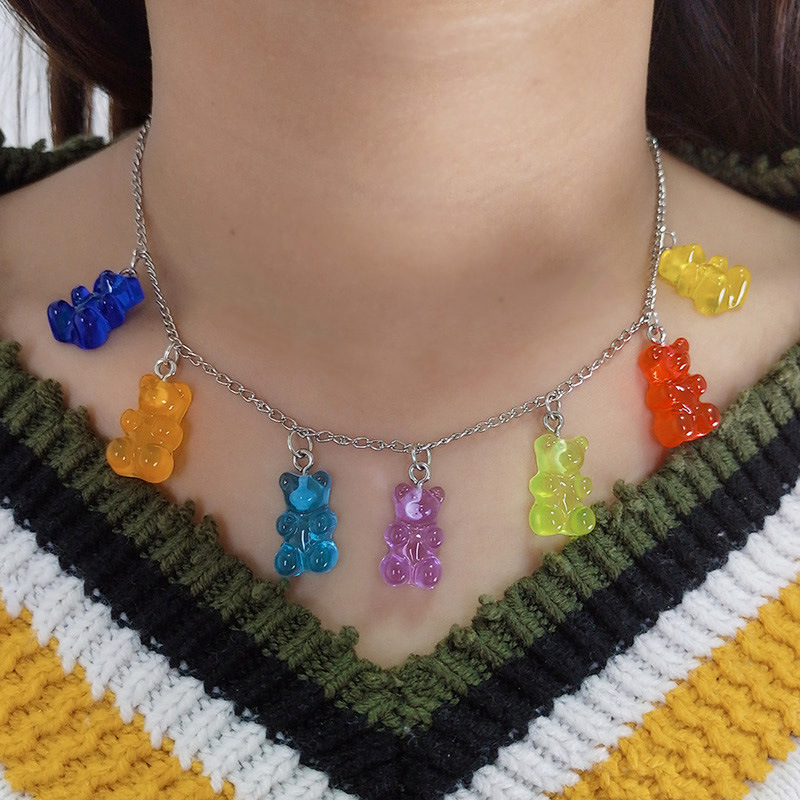 Fashion Pendant Personality Candy Color Bear Necklace Exquisite Resin Necklace Generous Sweet Jewelry Women