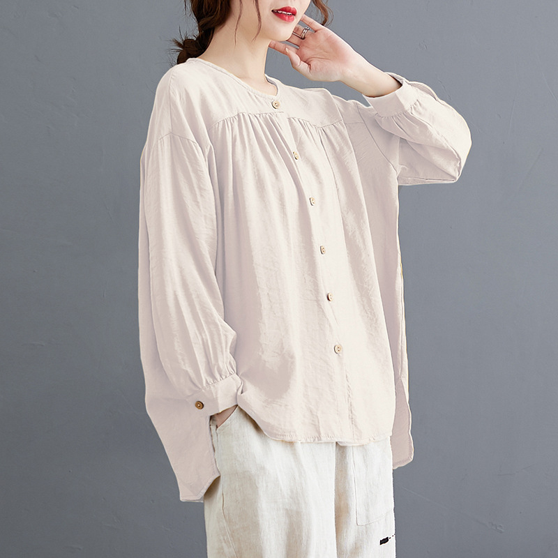 Long-sleeved Loose-fitting Solid Color Top