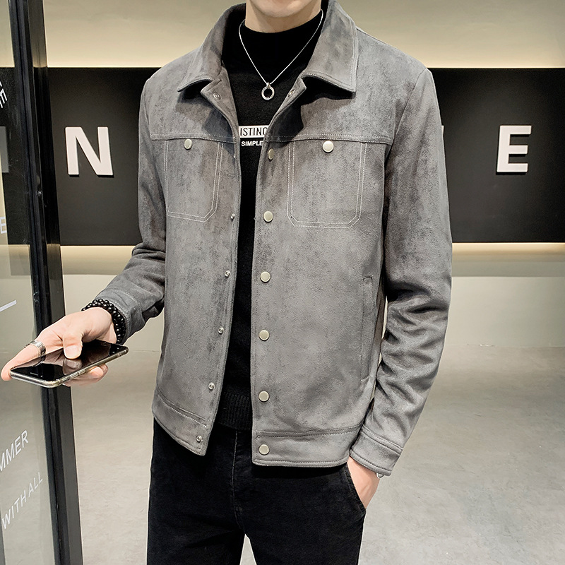 Korean Style Slim Spring And Autumn Thin Deerskin Velvet Youth Handsome Bomber Jacket Men's