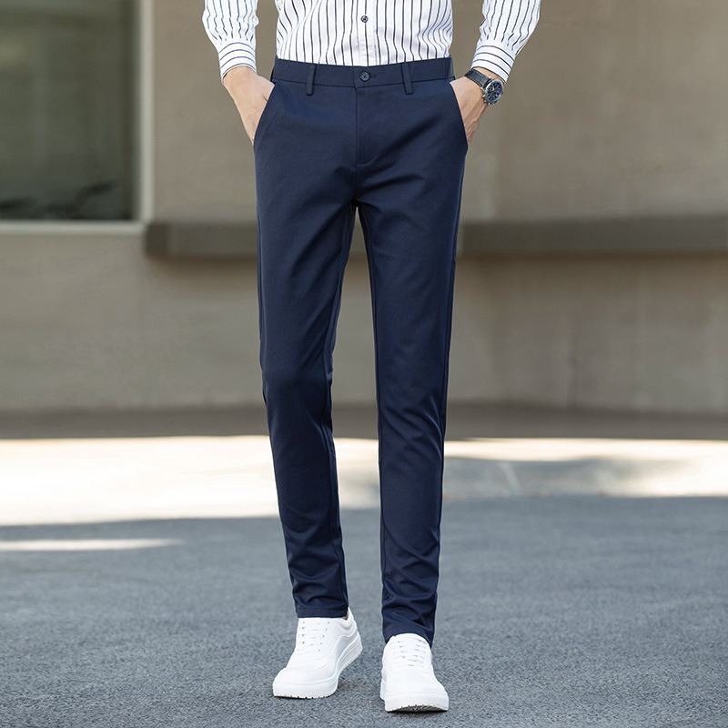 Casual Pants Summer Men'S Slim Straight Trousers Youth Fashion Thin Elastic Feet All-Match Pants