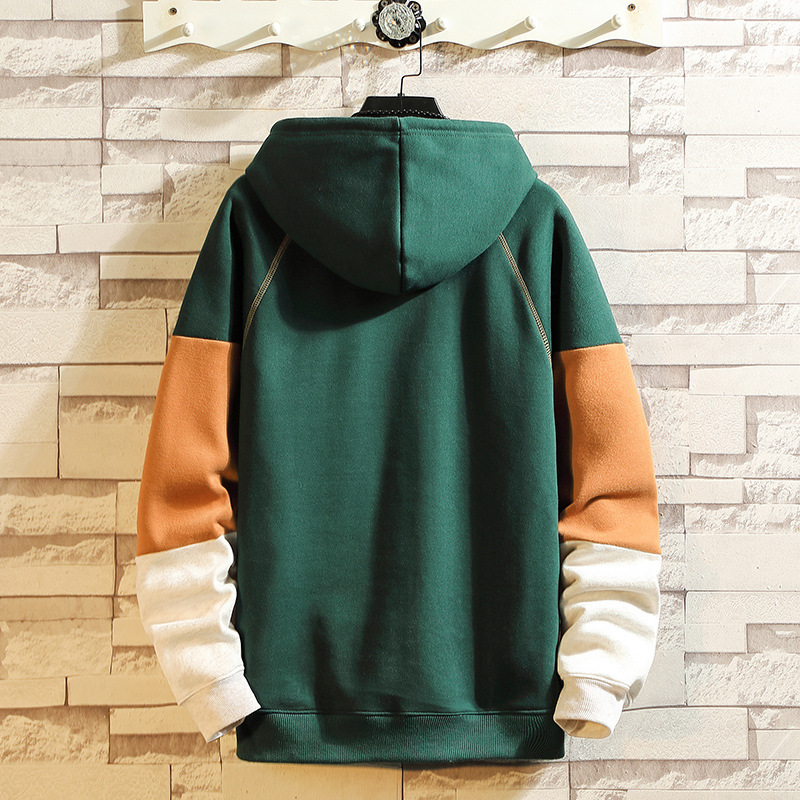 Men's Stitching Loose Casual Hooded Pullover Sweater