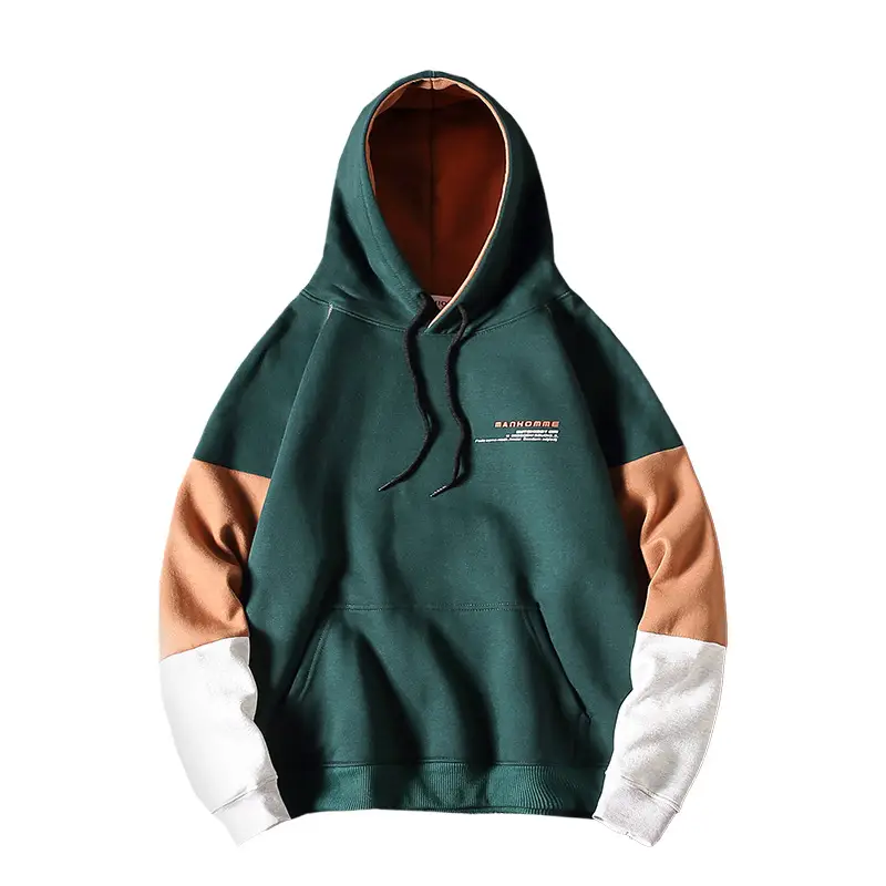 Men's Stitching Loose Casual Hooded Pullover Sweater