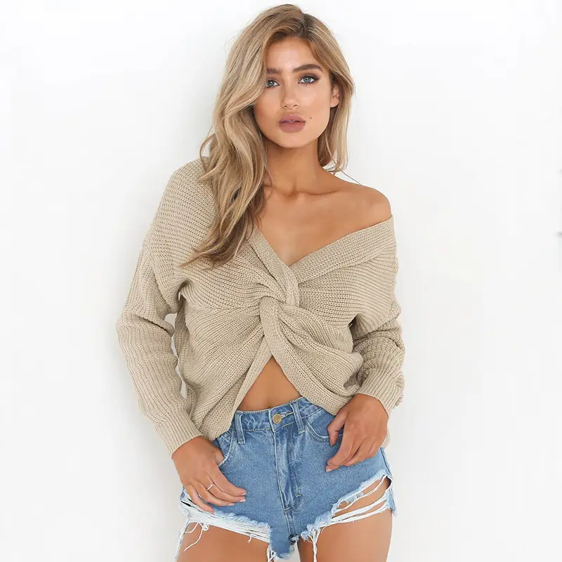 Round Neck Pullover Back Cross Sweater