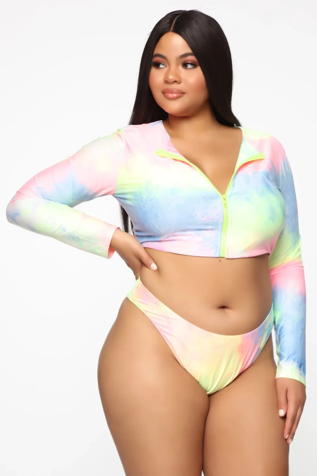 Bikini Long Sleeve Zipper Swimsuit Plus Size Colorful Sexy Plus Size Swimsuit - Colorful