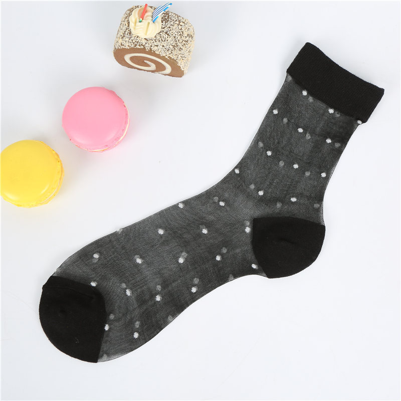 Ladies Card Silk Pile Pile Stockings Japanese Retro Transparent Ultra-Thin Polka Dot Glass Silk Color Short Stockings Socks