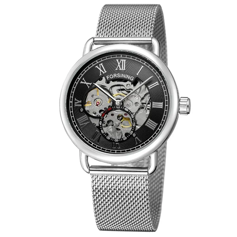 European And American Men'S Fashion Casual Retro Hollow Mesh Belt Waterproof Manual Mechanical Watch