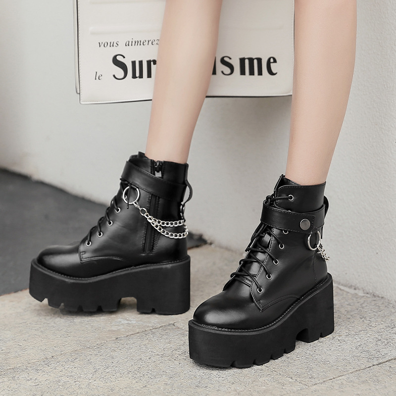 Thick-Soled Thick-Heeled Martin Boots British Style Slope With High-Heeled Ankle Boots