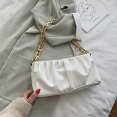 One-Shoulder Solid Colour Chain Bag Clutch Envelope Bag - White - View 1