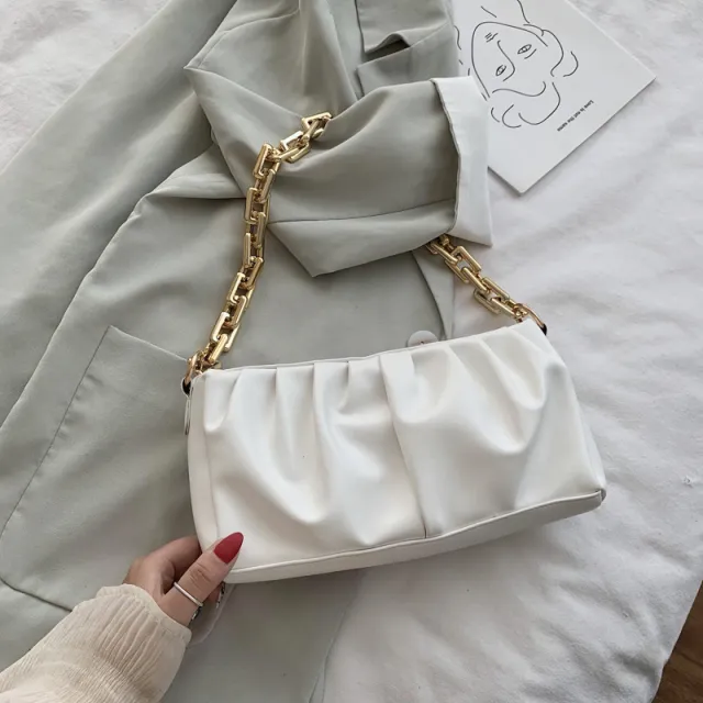 One Shoulder Solid Color Chain Bag Clutch Envelope Bag White - Shop at LoveMi