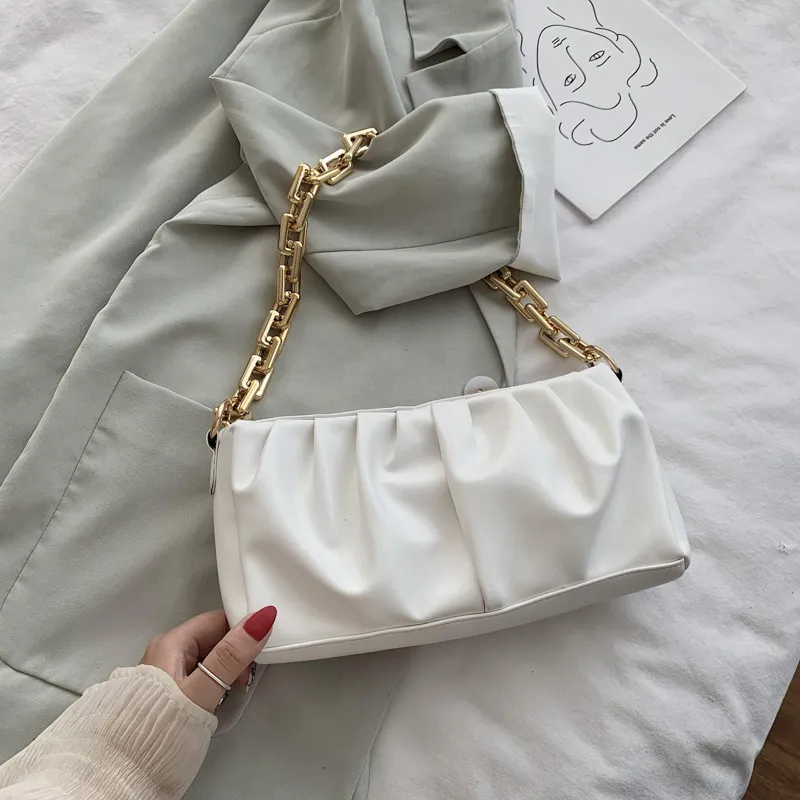One-Shoulder Solid Colour Chain Bag Clutch Envelope Bag - White
