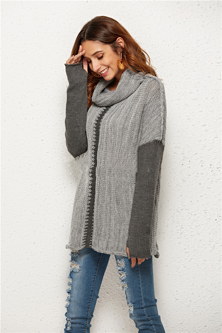 Women's Knitted Pullover Sweater With Holes In Fingers