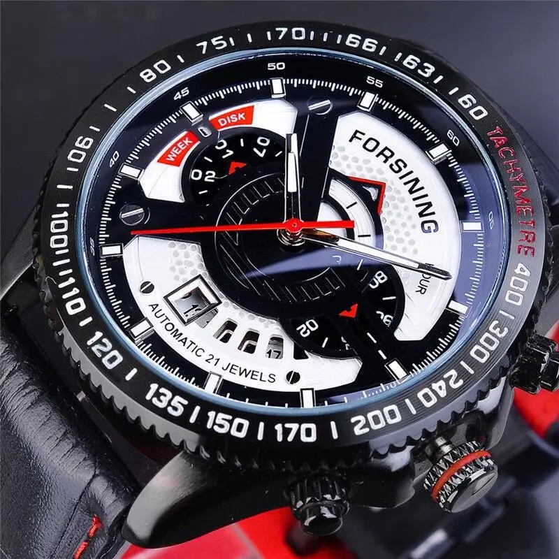 Analog Multifuncional Sport Automatic Wristwatch Leather Belt Military Calendar