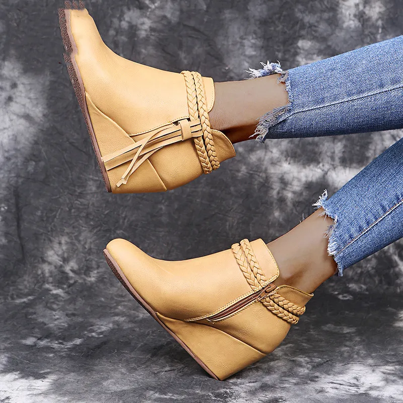 Large Size Braid Tassel Ladies Fashion Shoes - Khaki