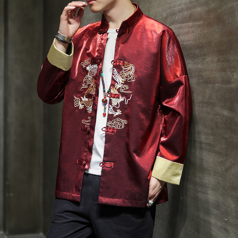 Retro Button Embroidered Jacket Tang Suit Coat Top Hanfu