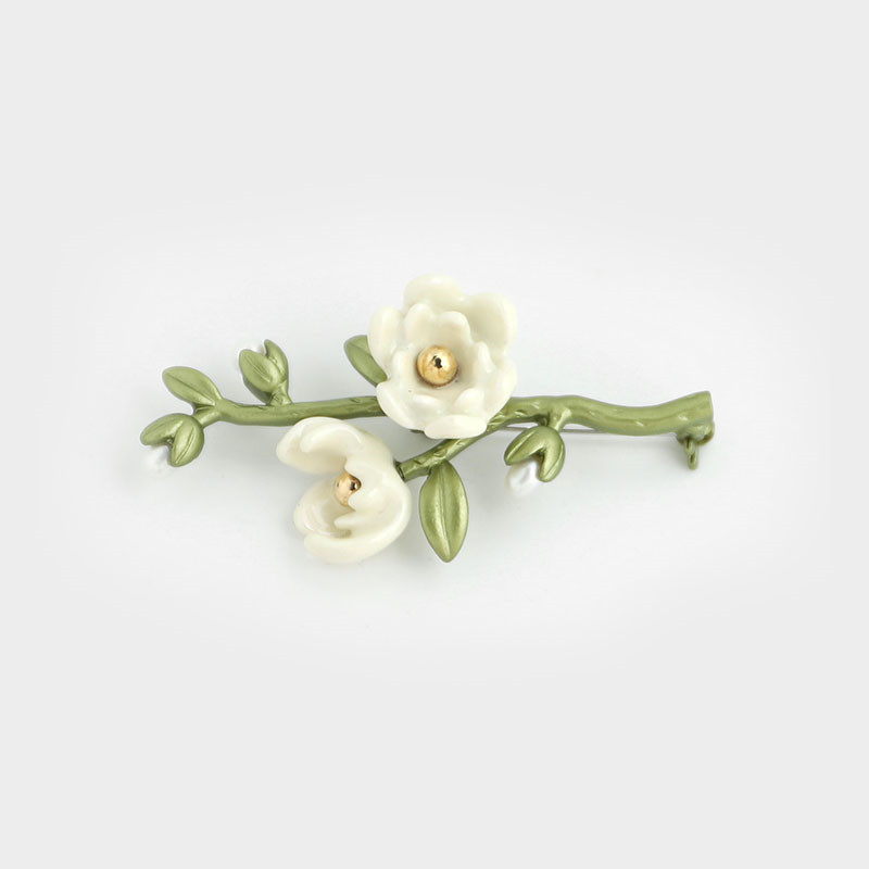 Title 1, Plant White Magnolia Flower Brooch, High-End Fe...