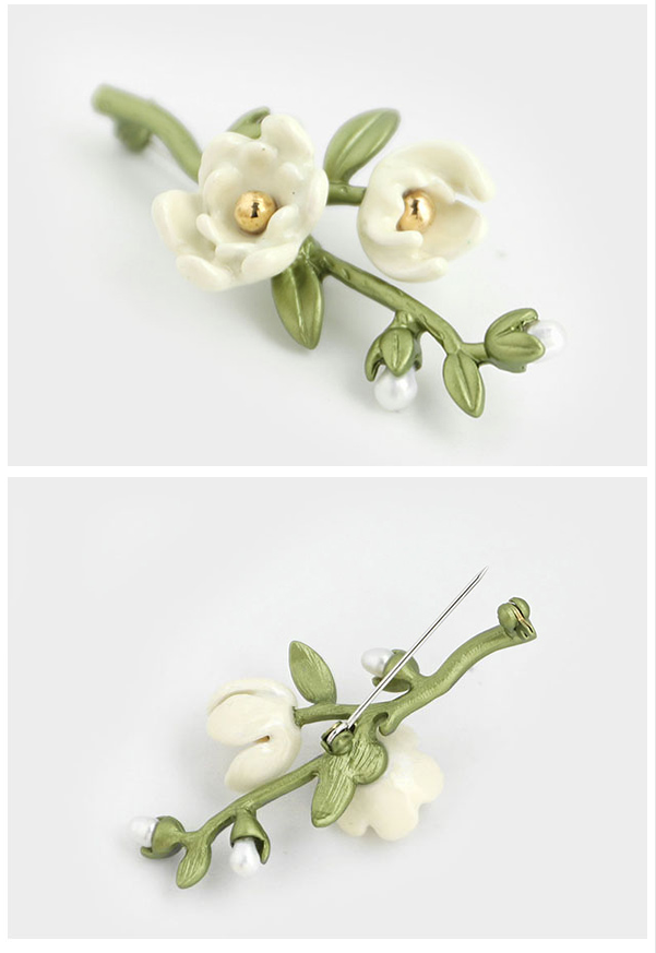 Title 6, Plant White Magnolia Flower Brooch, High-End Fe...