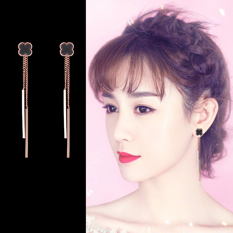 Net Celebrity With The Same Fashion All-match Net Celebrity Explosion Earrings Tassel Temperament Girl inlaid Brick Earrings Earrings