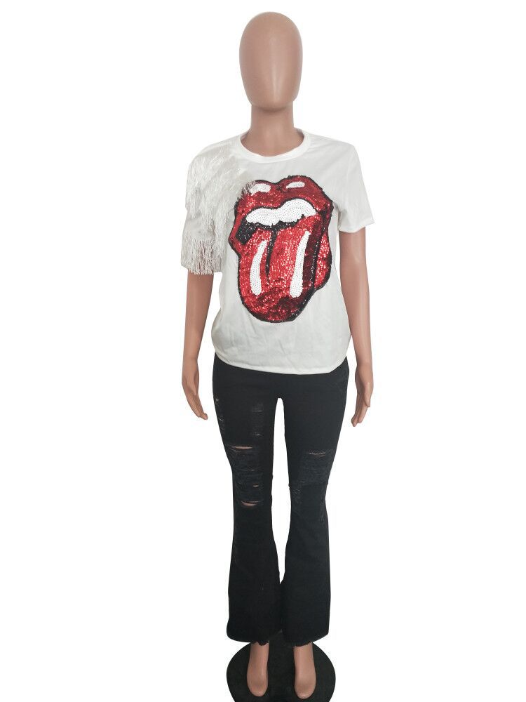 Ladies' Explosive Fashion Ripped Fringed Flared Pants