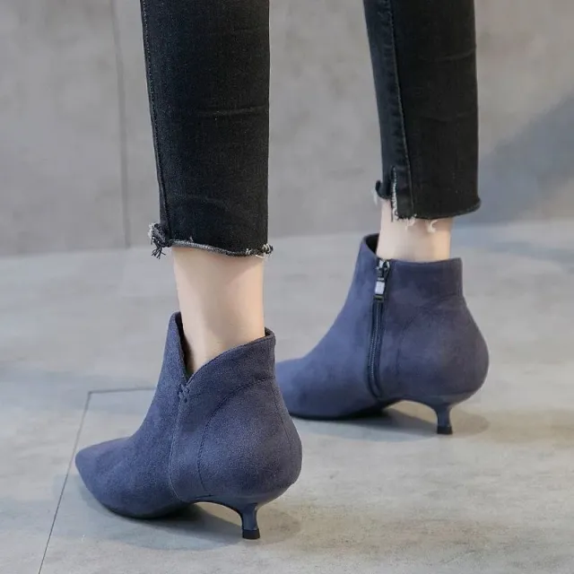 Women's Short Heel Boots Frosted Short Side Zipper Boots Blue - Shop at LoveMi