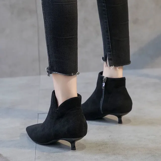 Women's Short Heel Boots Frosted Short Side Zipper Boots Black - Shop at LoveMi