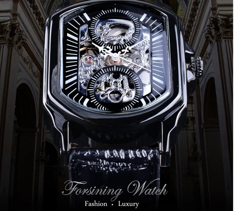 Men's Casual Watch Fashion Automatic Square Hollow Mechanical