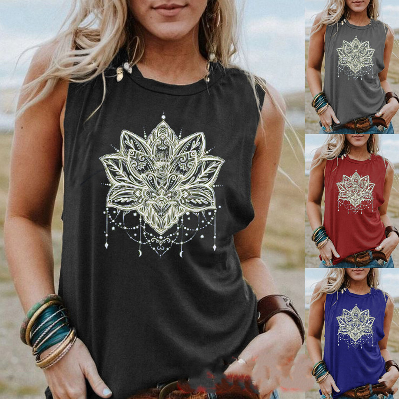 Summer Women's Printed Crewneck Vest T Shirt