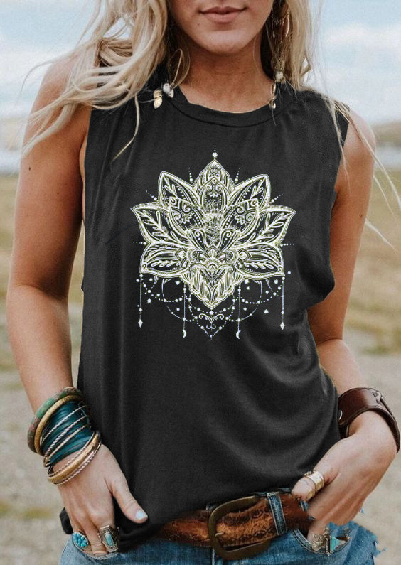 Summer Women's Printed Crewneck Vest T Shirt Black - Shop at LoveMi