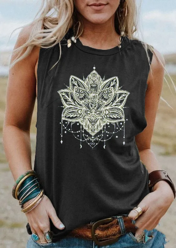 Summer Women's Printed Crewneck Vest T Shirt Black - Shop at LoveMi